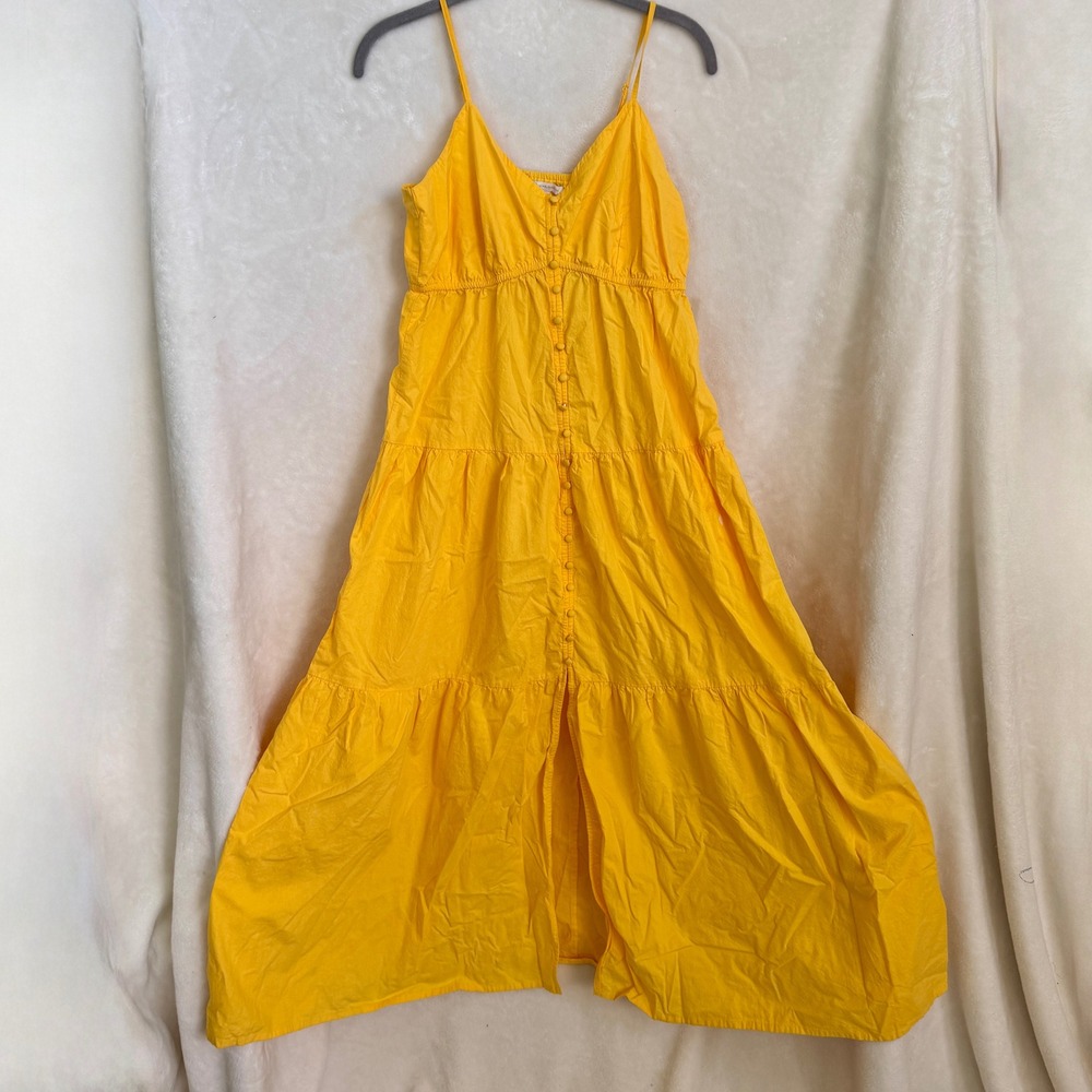 Cato Yellow Tiered Button Front Cotton Maxi Sundress Womens Size Small Boho
